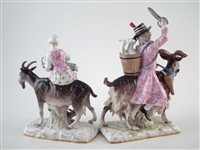 Lot 157 - Two Meissen figures of Tailor of Count Bruehl and his wife riding goats