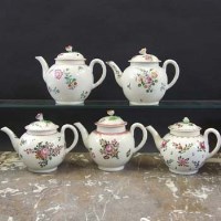 Lot 636 - Five Worcester teapots circa 1770   painted with