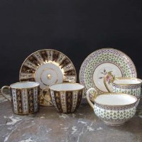 Lot 823 - Two Coalport trios   the first circa 1810 painted
