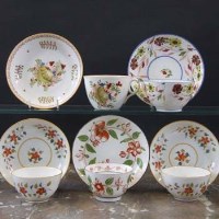 Lot 863 - Four Newhall teabowls and saucers and a cup and