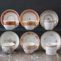 Lot 866 - Six Newhall cups and saucers circa 1800   painted