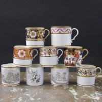Lot 945 - Nine Spode coffee cans circa 1820   painted with
