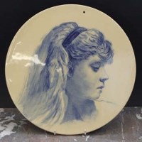 Lot 981 - Blue and white circular plaque painted with a