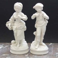 Lot 1021 - Two English Parian figures of a boy and girl after a
