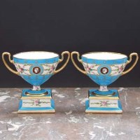 Lot 1078 - Pair of Minton twin handled vases,   painted with