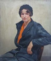 Lot 18 - George S. Dixon, Seated female with orange scarf, oil