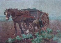 Lot 23 - English School, 19th/20th century, Farmer with horse and cart, oil
