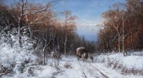 Lot 61 - Van Meurs, Winter woodland scene, oil