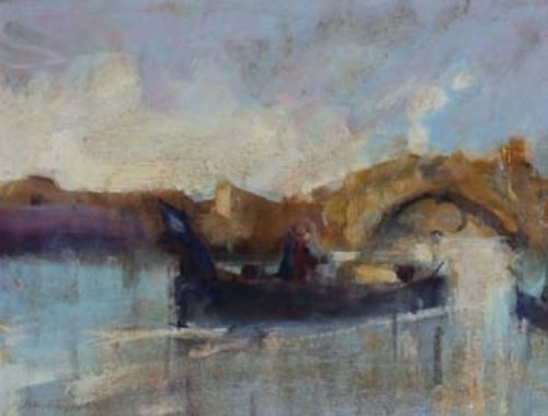 Lot 64 - Ken Moroney, Figure in a boat, oil
