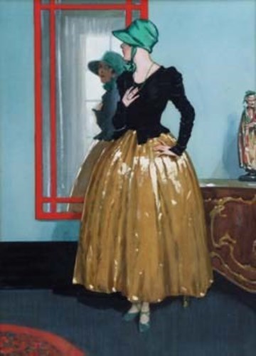 Lot 107 - George S. Dixon, Girl looking in mirror, watercolour