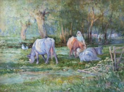 Lot 116 - Ferdinand E. Grone, Milking Time, watercolour