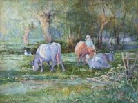 Lot 116 - Ferdinand E. Grone, Milking Time, watercolour