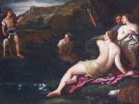 Lot 148 - After Titian, Diana surprised by Actaeon, oil