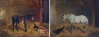 Lot 153 - J.W., 19th century, Donkey and Goat in Stable and one other, oil (2)