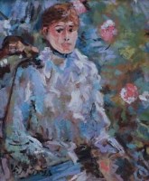 Lot 10 - Charles M. Jones, Summer (Young Woman by a Window), after B. Morisot, oil