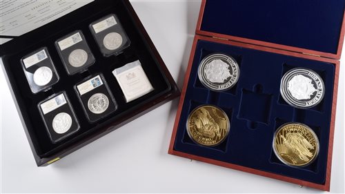 Lot 2 - Complete Morgan Dollar Mintmark collection in a presentation case together with the Statue of Liberty anniversary collection.