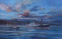 Lot 20 - John Holliday, Blue Funnel vessel Perseus arriving at a Japanese port, oil
