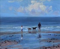 Lot 26 - Andrew King, A Walk at the Water's Edge, Norfolk, oil