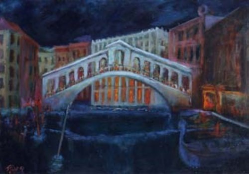 Lot 28 - Joyce Parfitt, The Rialto Bridge, Venice, oil