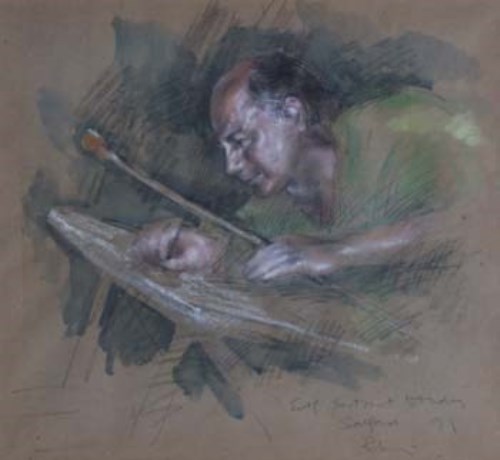 Lot 86 - Harold Riley, Self-portrait study - Salford, mixed media