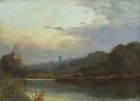 Lot 97 - T.J. Yarwood, River scene at sunset, oil