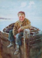 Lot 109 - Charles James Barraud, Cornish Fisherboy, watercolour