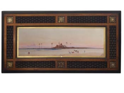 Lot 119 - Henry S. Lynton, Egyptian scene, watercolour within a Moresque bobbin turned frame