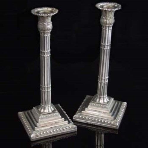 Lot 145 - Pair silver candlesticks.
