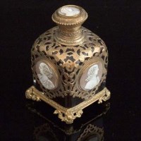 Lot 154 - Glass square section scent bottle decorated with cameos