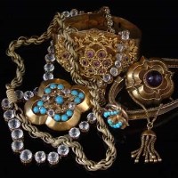 Lot 233 - Turquoise coloured bracelet and brooch, and other costume jewellery