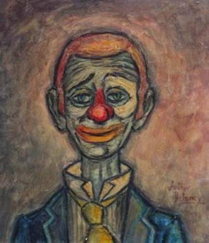 Lot 10 - Arthur Delaney, Portrait of a clown, oil