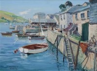 Lot 14 - Donald Greig, Looking along the Quayside, Salcombe, oil