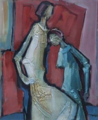 Lot 17 - Tadeusz Was, Mother & Child, mixed media