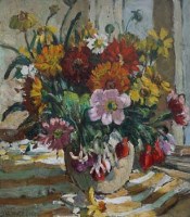 Lot 23 - Dorothea Sharp Summer flowers in a vase before a window, oil