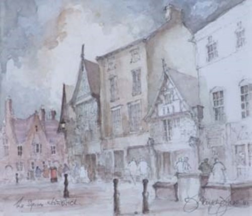 Lot 91 - J. Haydn Jones, The Square, Nantwich, watercolour over pencil