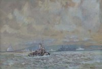 Lot 116 - Gordon Ellis, Shipping in the Mersey Estuary, watercolour