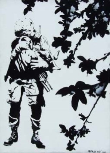 Lot 57 - Blek Le Rat, Universal Soldier, stencil spray paint and acrylic