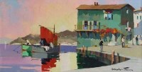 Lot 64 - C.R. Doyly-John, Italian lake view, oil