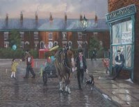 Lot 126 - Bernard McMullen, street scene with horse and cart, pastel