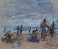 Lot 138 - Anthony Eyton, The Beach, Swanage, pastel