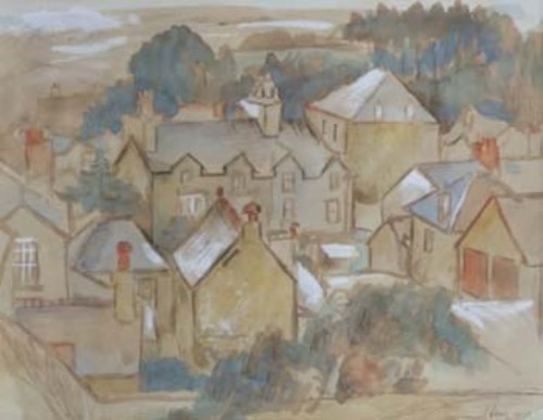 Lot 147 - Emmanuel Levy, Rural village, watercolour and ink