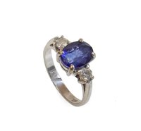 Lot 59 - Sapphire and Diamond 3-stone 18ct white gold ring