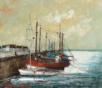 Lot 77 - Julien Porisse, Fishing boats at the quayside, oil