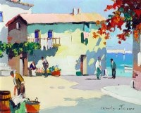 Lot 83 - C. R. Doyly-John (1906-1993), 'Cap Ferrat near Nice' oil