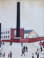 Lot 89 - Bob Jones, Industrial scene with figures, oil