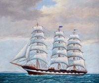 Lot 97 - T. Lawson, Three masted ship in full sail, oil