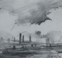 Lot 125 - Trevor Grimshaw, Cloudy Industrial Landscape, pencil