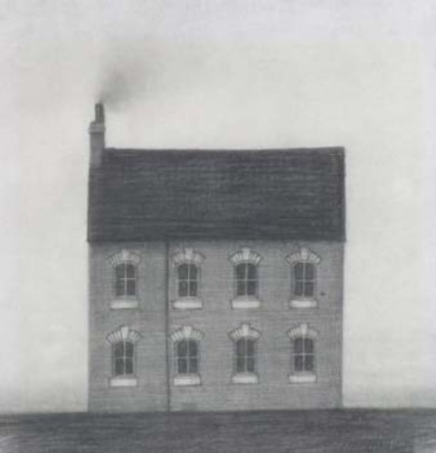 Lot 129 - Trevor Grimshaw, Large building with smoking chimney, pencil