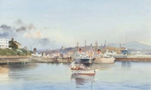 Lot 139 - John H. Nicholson, Douglas Harbour, Isle Of Man, watercolour