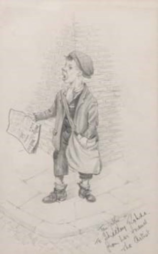 Lot 151 - Tom Dodson, Newspaper boy, pencil